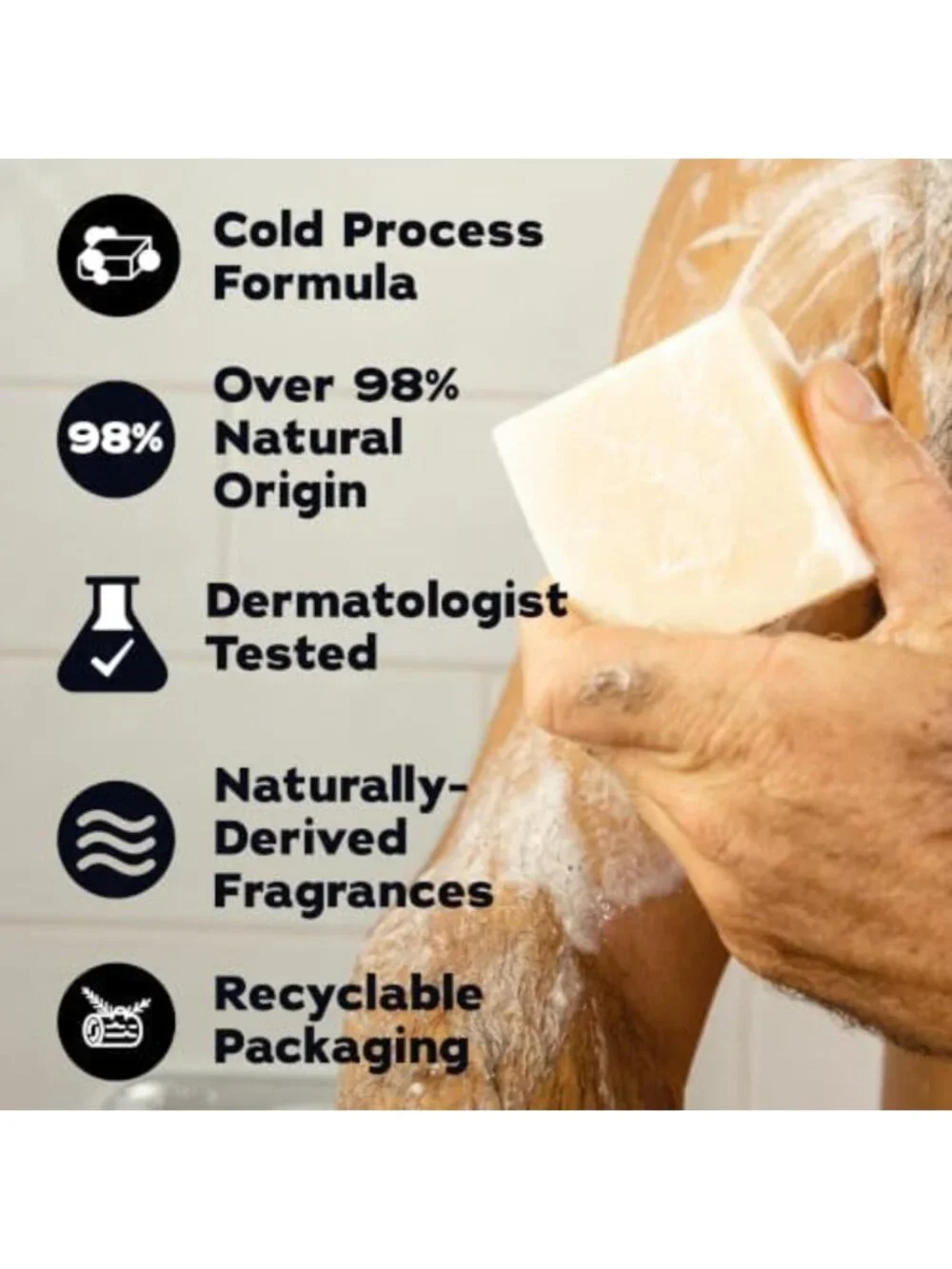 Natural Men's Bar Soap - Cold Process Body Soap with Essential Oils - 3-Pack